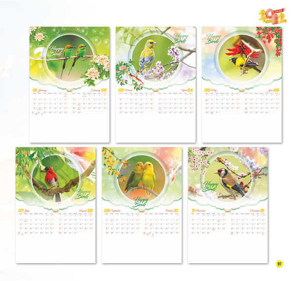 Lịch treo tường chủ đề Happy birds BL-HT107